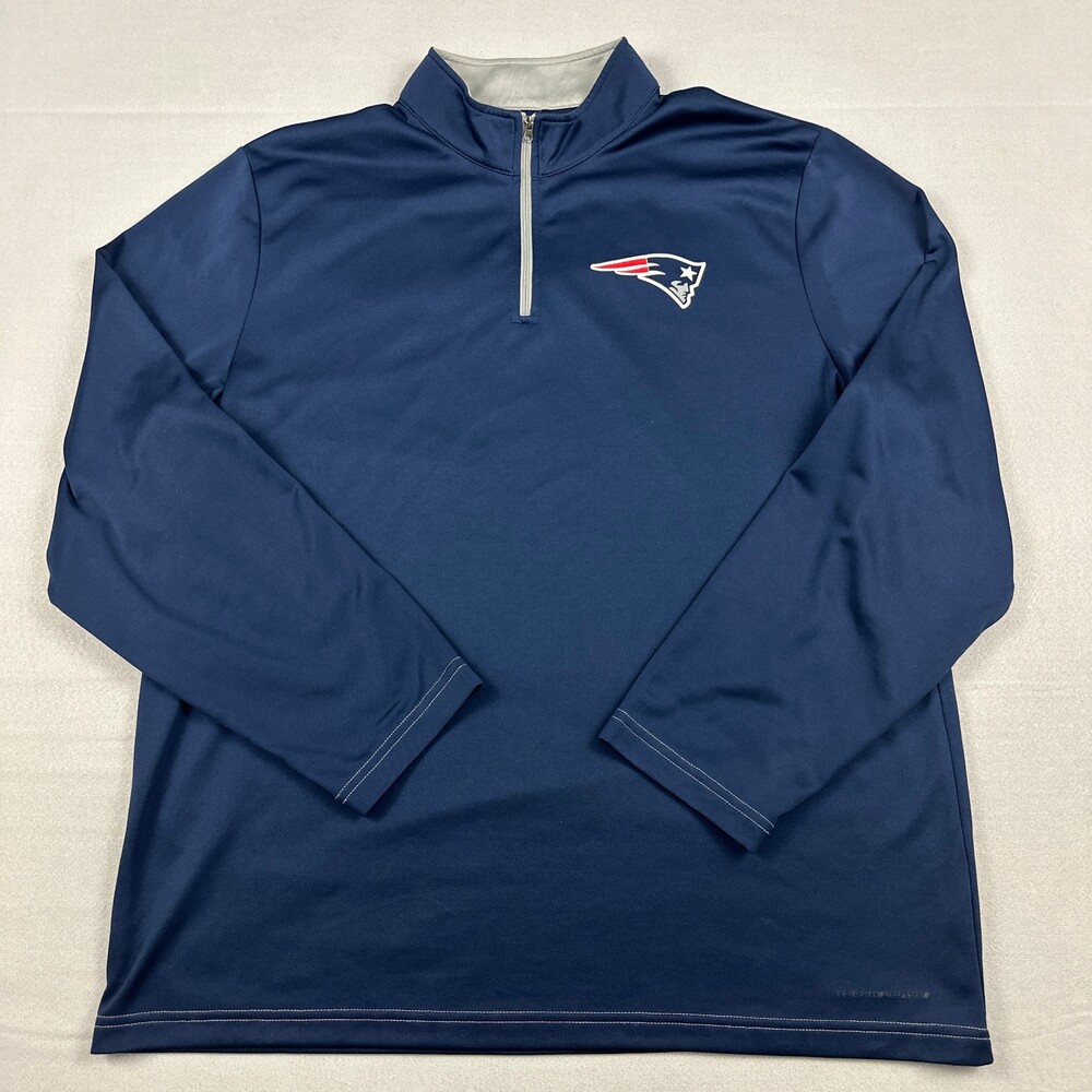 New England Patriots Sweater Men Extra Large Blue Majestic 1/4 Zip Pullover XL